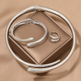 Simple Heavy Metal Geometric Ring Smooth Surface Female Necklace Bracelet Ring Set