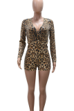 Sexy Leopard Print Patchwork V Neck Skinny Rompers