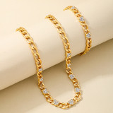 Daily Heart Shaped Chains Rhinestone Decor Necklaces Bracelet Two-piece Set