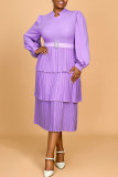 Casual Daily Solid Color Patchwork Ruched V Neck Cake Skirt Dresses
