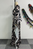 Casual Print Belted Oblique Collar Dresses