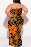Sexy Colorblock Camouflage Print Colored Diamonds Contrast Strapless Printed Plus Size Dresses