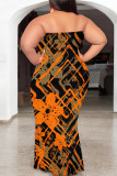 Sexy Colorblock Camouflage Print Colored Diamonds Contrast Strapless Printed Plus Size Dresses
