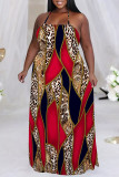 Sexy Colorblock Chain print Newspaper printing Backless Contrast Halter Printed Plus Size Dresses