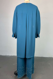Casual Solid Color Beading Irregular O Neck Long Sleeve Two Pieces