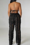Sexy Solid Color Ripped Straight Denim Jeans