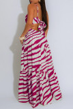 Sexy Casual Print Backless Belted Spaghetti Strap Long Dresses