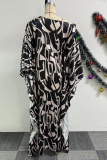 Casual Print Belted Oblique Collar Dresses