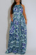 Sexy Casual Vacation Print Backless Belted Halter Regular Jumpsuits