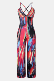 Casual Print Patchwork Spaghetti Strap Jumpsuits