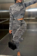 Casual Geometric Print Patchwork O Neck Long Sleeve Two Pieces
