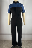 Casual Patchwork Zipper Zipper Collar Regular Jumpsuits
