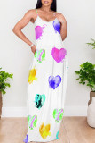 Sexy Flowers Heart Shaped Leaf Print Pocket Contrast O Neck Printed Dresses