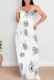 Sexy Flowers Heart Shaped Leaf Print Pocket Contrast O Neck Printed Dresses