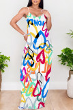 Sexy Flowers Heart Shaped Leaf Print Pocket Contrast O Neck Printed Dresses