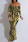 Sexy Zebra Print Print Contrast Off Shoulder Printed Dresses