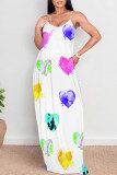 Sexy Flowers Heart Shaped Leaf Print Pocket Contrast O Neck Printed Dresses