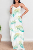 Sexy Flowers Heart Shaped Leaf Print Pocket Contrast O Neck Printed Dresses