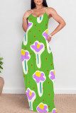 Sexy Graffiti Print Pocket Contrast O Neck Printed Dresses