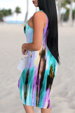 Sexy Striped Print Contrast U Neck Printed Dresses