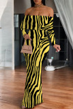 Sexy Zebra Print Print Contrast Off Shoulder Printed Dresses