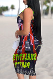 Sexy Graffiti Print Contrast U Neck Printed Dresses