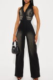 Casual Solid Color Patchwork Halter Jumpsuits