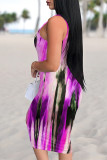 Sexy Striped Print Contrast U Neck Printed Dresses