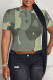 Casual Camouflage Print Flowers O Neck T-Shirts