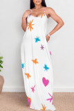 Sexy Flowers Heart Shaped Leaf Print Pocket Contrast O Neck Printed Dresses