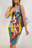 Sexy Graffiti Print Contrast U Neck Printed Dresses