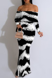Sexy Zebra Print Print Contrast Off Shoulder Printed Dresses