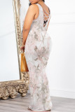 Casual Floral Print Contrast O Neck Printed Dresses
