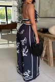 Sexy Casual Print Backless Belted Halter Sleeveless Two Pieces