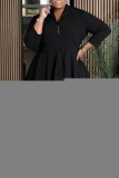 Casual Daily Solid Color Patchwork Flounce Zipper Collar Plus Size Two Pieces