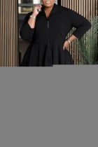 Casual Daily Solid Color Patchwork Flounce Zipper Collar Plus Size Two Pieces