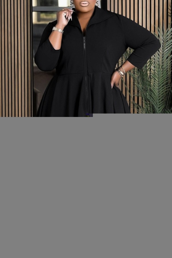 Casual Daily Solid Color Patchwork Flounce Zipper Collar Plus Size Two Pieces