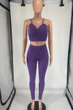 Sexy Solid Color Patchwork Spaghetti Strap Sleeveless Two Pieces