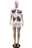 Casual Daily Butterfly Sequins Patchwork O Neck Short Sleeve Two Pieces