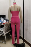 Sexy Solid Color Pocket Zipper Zipper Collar Sleeveless Two Pieces