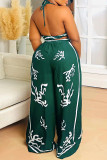Sexy Casual Print Backless Belted Halter Sleeveless Two Pieces