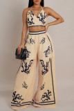 Sexy Casual Print Backless Belted Halter Sleeveless Two Pieces