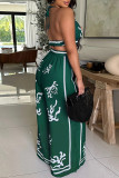 Sexy Casual Print Backless Belted Halter Sleeveless Two Pieces