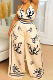 Sexy Casual Print Backless Belted Halter Sleeveless Two Pieces