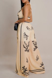 Sexy Casual Print Backless Belted Halter Sleeveless Two Pieces
