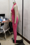 Sexy Solid Color Pocket Zipper Zipper Collar Sleeveless Two Pieces