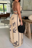 Sexy Casual Print Backless Belted Halter Sleeveless Two Pieces