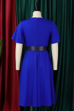 Elegant Solid Color With Belt Ruffled Trim V Neck Long Dresses