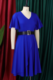 Elegant Solid Color With Belt Ruffled Trim V Neck Long Dresses