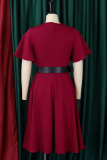 Elegant Solid Color With Belt Ruffled Trim V Neck Long Dresses